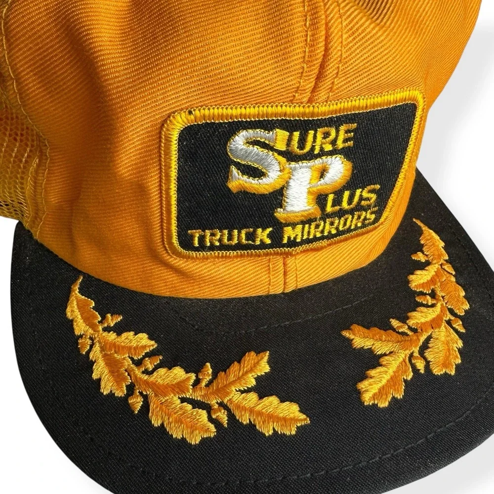 Vintage‎ Sure Plus Truck Mirrors Hat Gold Leaf Mesh Snapback Trucker Cap 80s